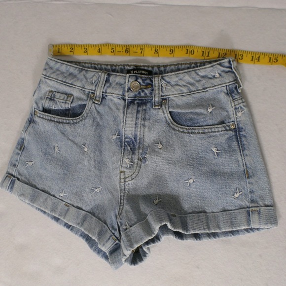 Playboy by PacSun Pants - PacSun Womens Shorts Denim Blue 24 Light Wash Embroidered Bunny Playboy Y2K